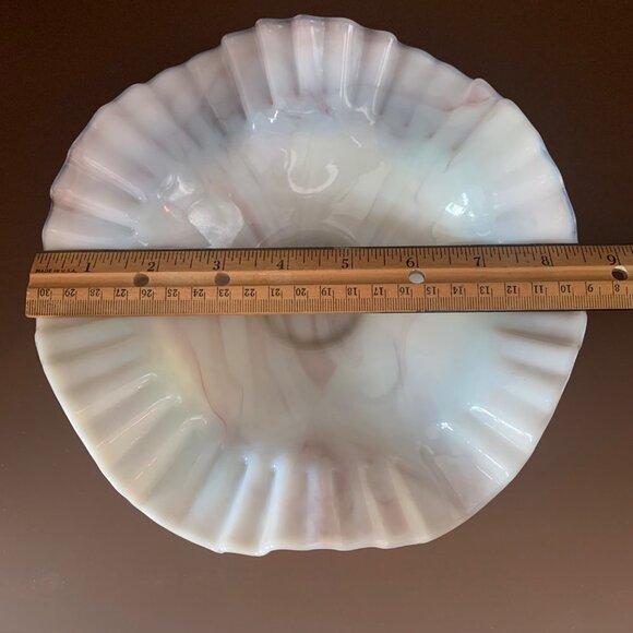 Vintage Fenton Brown and White Slag Milk Glass Hobnail Ruffled Bowl RARE - Picture 5 of 7